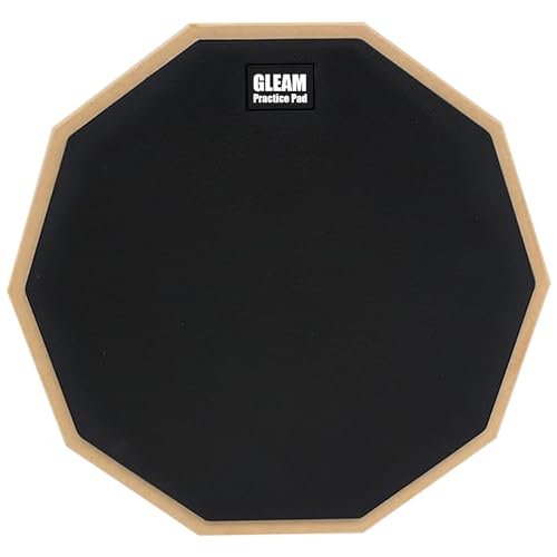 GLEAM Drum Practice Pad - 12 inch Rubber Surface High Density Compressed Wood Foam Backside (Double-sided) (12 inch rubber)