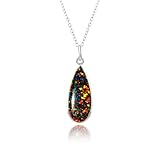 Gemkora Black Opal Crystal Pendant Necklace, Fire Play Gemstone, Birthstone Crystal, Healing Stone, Gift for Women Mom Her, Statement Jewellery, 925 Sterling Silver 18 inch