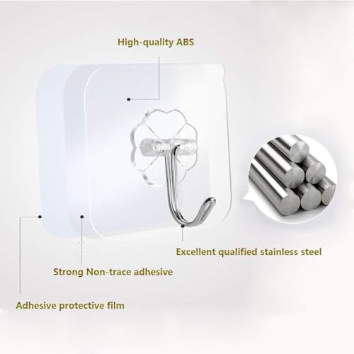 Image of TEKCOOL Adhesive Hooks 13.2LB(Max) Heavy Duty Self Adhesive Hooks Transparent Waterproof and Oilproof Wall Hooks for Kitchen Bathroom Shower Door Outdoor Home Improvement Utility Hook 20 Pack'