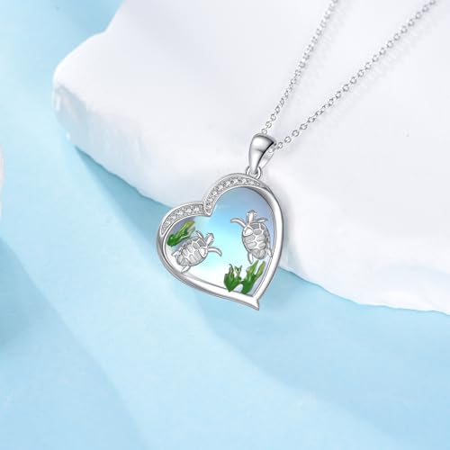 Image of Heart Necklace 925 Sterling Silver Animal Pendant Cute Heart Jewelry Gifts for Women Animal Lover
