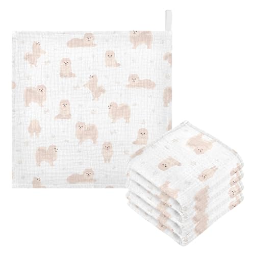 Image of vvfelixl Baby Cotton Washcloths Pomeranian German Spitz Infants Bath Towel for Unisex Puppy Face Towels for Newborn, Natural Baby Wipes Delicate Skin, 11.8 X 11.8 inch, one sizex3