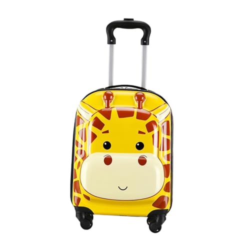 jojomis Kids Luggage 18 Inch Carry On Hardside Rolling Suitcase with Adjustable Handle Cartoon Animal Design Yellow for Boys Girls Travel3