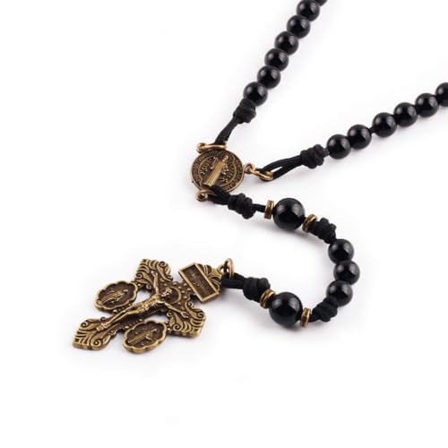 St. Benedict Black Onyx Stone Paracord Rosary – Antique Bronze Catholic Prayer Beads for Men & Women, Durable Handmade Necklace Gift4