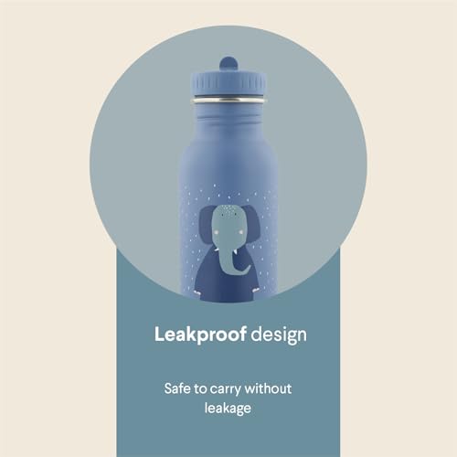 Trixie Baby Trinkflasche aus Edelstahl, 350ml/500ml, Auslaufsicher, mit Tragekordel, Schlanke Form für Kleine Hände, Bruchsicher, ab 3 Jahren (Mrs. Elephant, 500ml)