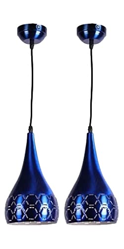 Image of GreyWings Blue Aluminium Hanging Light for Home | Designer Pendant Light with E27 Holder | Modern Ceiling Hanging Lamp for (Bulb is not Included) Small Pack of 2
