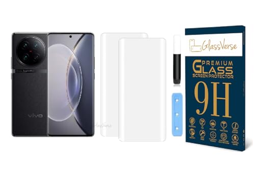 Image of GlassVerse Vivo X90 Pro UV Tempered Glass Screen Protector. Pack Of 2 | 3D Curved Edge | 9H Hardness | Full UV Glue with UV Light | Anti-Scratch | Case Friendly | HD Clear. (6.78 Inches)