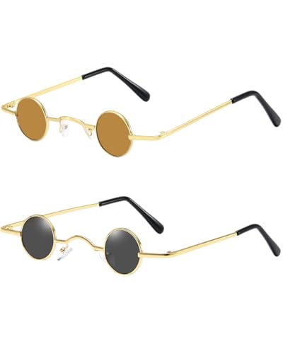 LEEQ 2PCS Gafas con Montura Metálica Vintage Gafas de Sol Pequeñas Retro Gafas de Sol Hippies para Hombres Mujeres, para Fiestas, Viajes, Sesión de Fotos