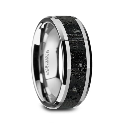 Roy Rose Lava Rock Tungsten Ring with KILAUEA Inlay
