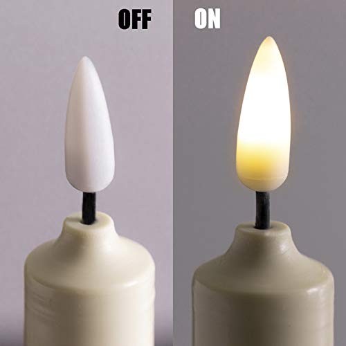 10 Pack Wax Covered Flameless Windows Candles with Remote and Timer, Ivory Battery Powered Candle with Removable Silver Candleholders