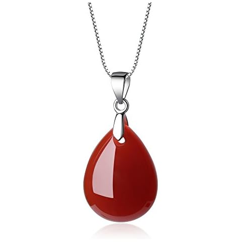COAI 925 Sterling Silver Teardrop Carnelian Necklace for Women, Red Carnelian Necklace for Women Cover