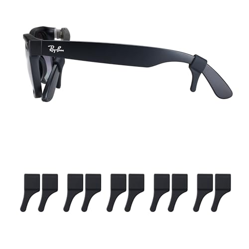 Omnful Glasses Grips for RayBan Meta Thick Temple Arms- Anti-Slip Silicone Eye Glasses Ear Grippers Eyeglasses Ear Cushions Sunglass Accessories Holders Hooks Sleeve Retainer- 5 Pairs (Black)