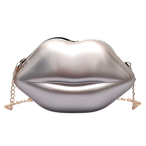 Greabuy Bolsos de hombro para mujer, bolso de noche de plástico con forma de labio, bolso de noche con cadena, bolso cruzado pequeño, bolsa de compras para mujer, Silver