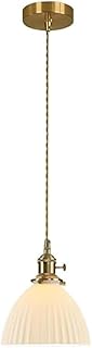 Modern Nordic Pendant Light White Opal Glass Brushed Brass Adjustable Single Hanging Ceiling Fixture E27 Vintage Home Lighting for Living Room Kitchen(W 6.7)