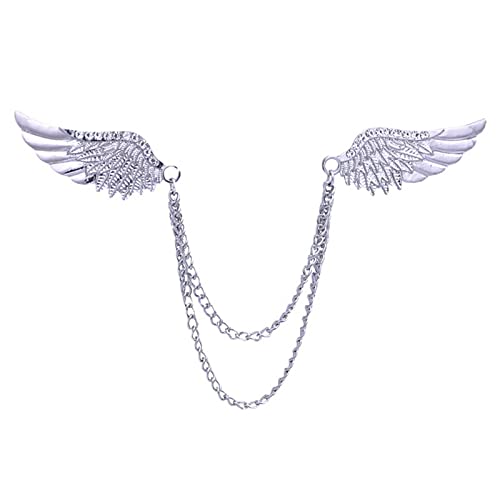 Image of WCRAZYE Shiny Rhinestone Metal Feather Lapel Pin Angel Wings Tassel Chain Brooch Collar Pins for Women Girls Men's Animal Eagle Pin Suit Sweater Shawl Coat Breastpin Accessories