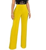 ThusFar Women Casual Wide Leg Long Pants Office Work Business High Waisted Straight Bootcut Leg Dress Pant Yellow M