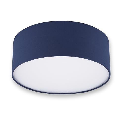 REV Plafonnier - Lampe de plafond pour cuisine, chambre à coucher et salon, ronde, 30 cm, avec abat-jour en tissu au look vintage, bleu