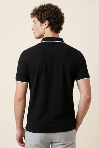 Image of Peter England Men's Snug Fit Solid Polo T-Shirt with Coloured Collar Tipping| Cotton Rich| Premium Pique Weave