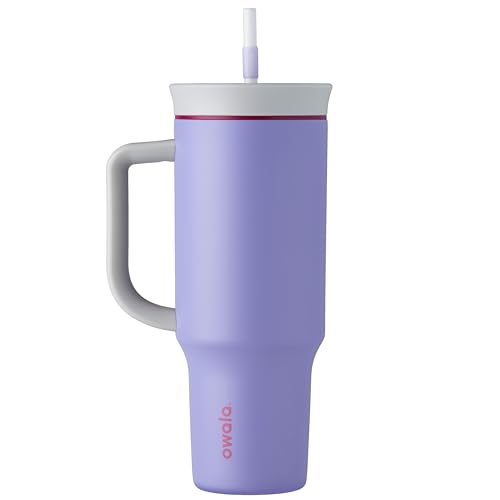 Image of Owala Stainless Steel Triple Layer Insulated Travel Tumbler with Spill Resistant Lid, Straw, and Carry Handle, BPA Free, 40 oz, Light Purple (Whimsical Daydream)