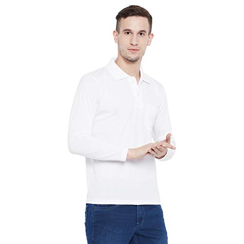 Image of CAMEY Men's Plain Solid Long Sleeve Polo T-Shirt | Regular Fit | Collared Casual Cotton Blend Tee with Chest Pocket | Everyday Comfort Wear