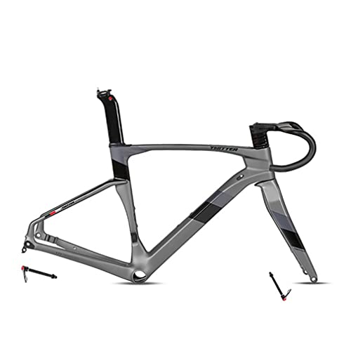 HIMALO 700c Road Bike Frameset Disc Brake Carbon Racing Frame 45/48/51/54CM 100/142mm Thru Axle ?with Fork Handlebar Seat Tube(Dark Gray,51CM)