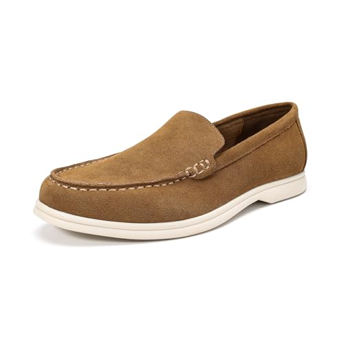 YFFUSHI Mens Genuine Brown Suede Loafers Comfortable Casual Business Slip-On Shoes for Office Commute Driving Daily Wear