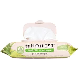 The Honest Company Hydrate + Cleanse Naturally Scented Wipes | Cleansing Multi-Tasking Wipes | 99% Water, Plant Based, Hypoallergenic | Aloe + Cucumber, 60 Count