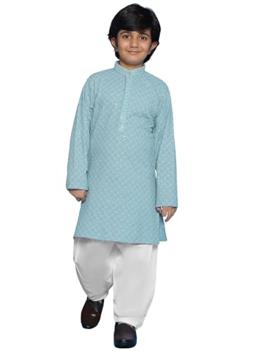Image of AJ DEZINES Kids Kurta Pajama Set For Boys | Embroidery Chikankari Kurta Set | Traditional & Festive Outfit | Cotton Stylish Boys Kurta Pyjama | Perfect For Festivals Wedding & Family Function