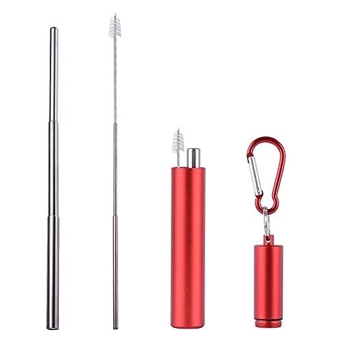 Yangshine Paille télescopique réutilisable en acier inoxydable - Pailles extensibles avec étui porte-clés en aluminium et brosse de nettoyage pour voyage, maison, travail Cover