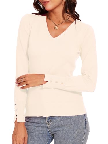 Image of Spicy Sandia Women's V Neck Pullover Sweaters with Dressy Cuffs | Long Sleeve Business Casual Knit Tops