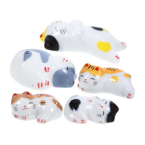 FUNNETOYU 5個招?猫デザイン可愛い陶磁器製箸置き 食卓用滑り止め付き卓上箸レスト ホテル 家 レストラン向けテーブルウェア装飾 小型で安定