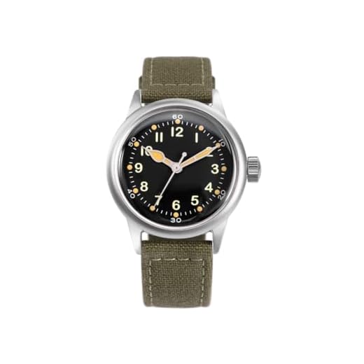 PRAESIDUS A-11 Tom Rice Édition Spéciale 38MM Boîtier en Acier Inoxydable Cadran Noir Toile Verte Montre-Bracelet Militaire pour Hommes