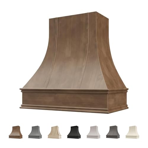 Riley & Higgs American Walnut Wood Kitchen Range Hood Cover, Curved Front Wall Mount Vent Hood...