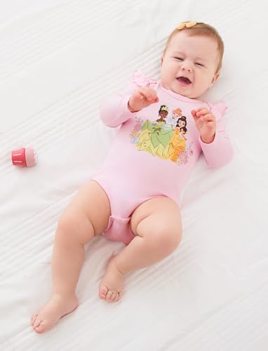 Disney Princess Long Sleeve Baby Unisex Creeper Bodysuits 2 Piece Viscose Made from Bamboo Newborn Outfit Set Allover Bold Front Print Infant Romper Cute Fall Babe Clothes Pink 12-18 Months - image 3