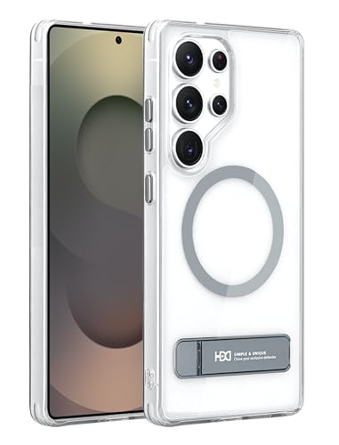 Image of BOUNCEBACK Polycarbonate Shockproof Transparent Hybrid Back Case /Cover with Kick Stand Support Magnetic Charging for Samsung Galaxy S25 Ultra - (Clear Grey)