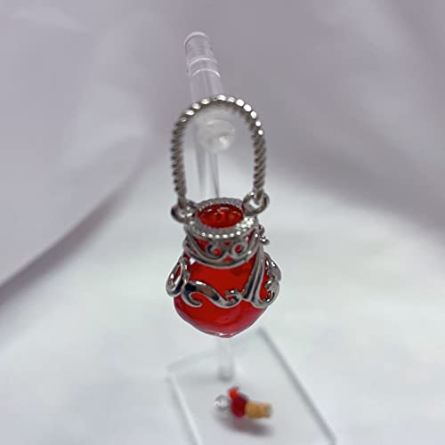 Aromatherapy Essential Oil Bottle Perfume Murano Glass Pendant Necklace For Women Heart-Shaped Perfume Bottle Fragrance Flask Small Flower Basket Travel Locket Pendant Collarbone Chain Necklace Diffuser Female Gift Red #TOP4