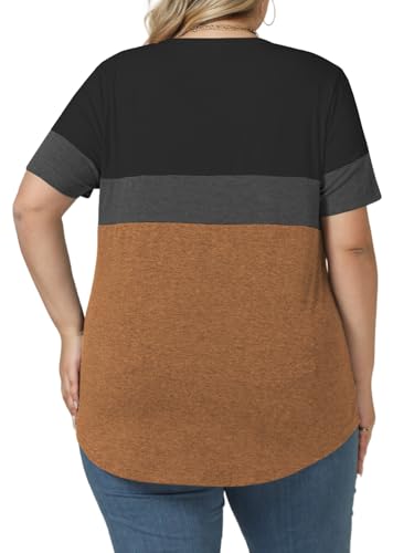 Womens-Plus-Size-Tops Summer Short Sleeve Casual V Neck Tunics Trendy Color Block Fashion T Shirts3