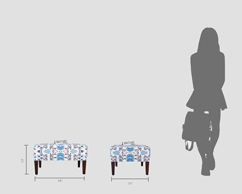 Image of Wooden Wing Chair with Ottoman | Wingback Chair for Living Room | Home Decor Furniture (White with Blue Print)