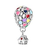 SBUTUXC Ciondolo a forma di mongolfiera in argento sterling 925, cuori smaltati colorati con casetta pendente, per bracciali, collane e cavigliere.