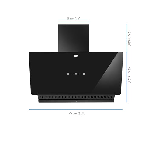 Image of Glen 75 cm 1600 m /hr BLDC Slant Kitchen Chimney |Intelligent Auto Clean |Wider Suction Area|(Hood Play 75,Touch & Gesture Control,Black) 1year comprehensive & 7 Year on motor (75)