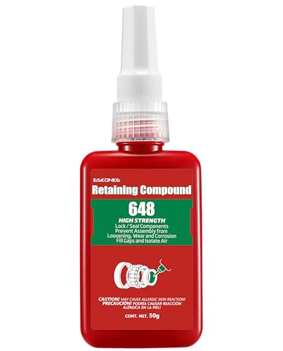 ESKONKE Retaining Compound Green 648 Sleeve Retainer High Strength Cylindrical Metal Components Assemblies Locking and Sealing Anaerobic Glue 1.69 Oz/50 ml