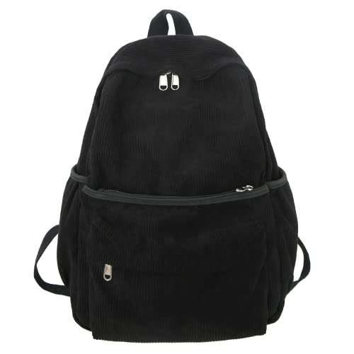 Mochila de veludo cotelê Preppy Estética Mochila para Laptop de 15,6 polegadas Mochila Universitária Linda Bolsa de Livro Mochila de Viagem Mochila Diária, Preto, One Size, Mochilas de mochila