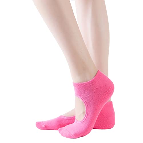 Image of Yoga Pilates Toe Socks Toeless Socks with Grips for Women Non Slip Cushioned Low Cut Ankle Socks for Dance