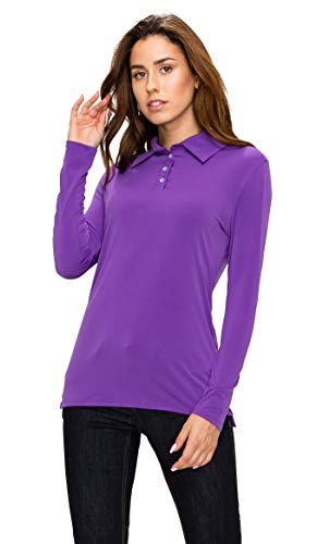 MBJ Womens Long Sleeve Polo Shirt Top with Buttons L Dark_Purple