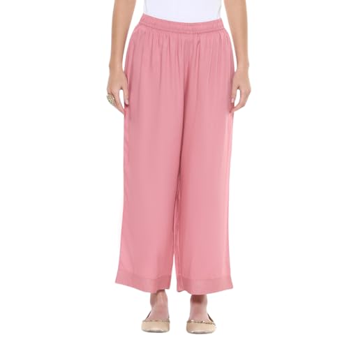 Image of BIBA Viscose Rayon Solid Straight Casual Palazzos