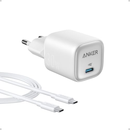 Anker 30W USB C Ladegerät, kompaktes GaN Schnellladegerät, 3X schnelleres Aufladen USB C Netzteil, Kompatibel mit iPhone 17/Pro/Pro Max/iPhone Air/16/15, iPad, Samsung Galaxy S24/S23, Pixel,