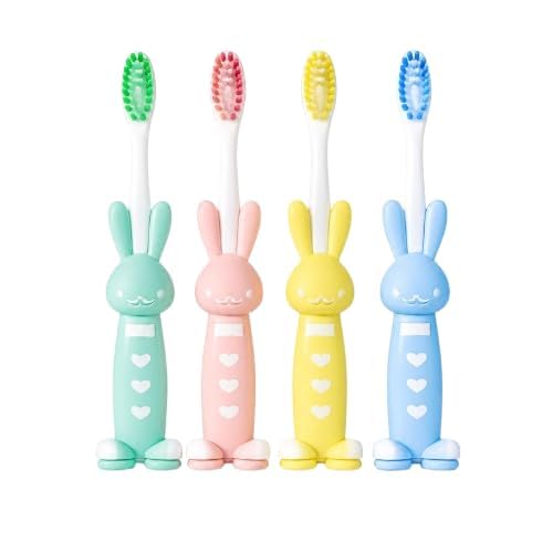 Kids Bunny Toothbrush Set for Toddlers – 4 Pcs Ultra Soft Bristles Cute Rabbit Handle Cartoon Training Toothbrush for Boys & Girls (Multicolor)-image-39