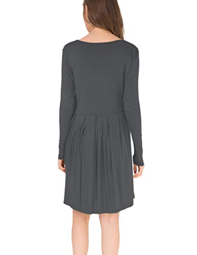 TODOLOR Women 2021 Casual Long Sleeve Ruched Layer Fall Informal Maxi Dress for Work Gray Small S