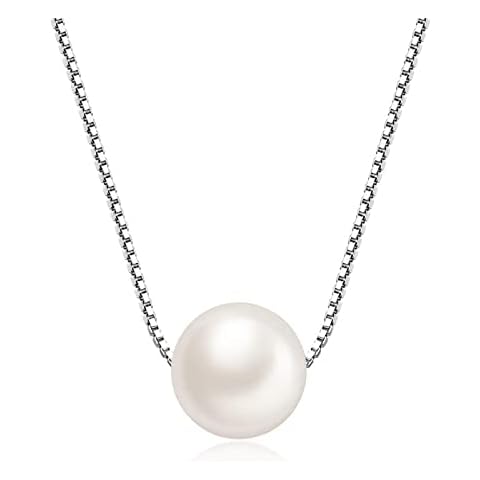 MABELLA Freshwater Cultured 8MM AAA+ White Single Genuine Pearl Pendant Necklace 925 Sterling Silver Jewelry Gifts for Women Cover