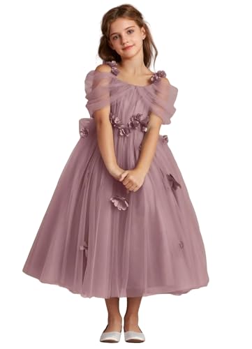 Girl's 3D Butterfly Flower Girl Dress Floral Ruffles Tulle Princess Pageant Dress Birthday with Bowtie