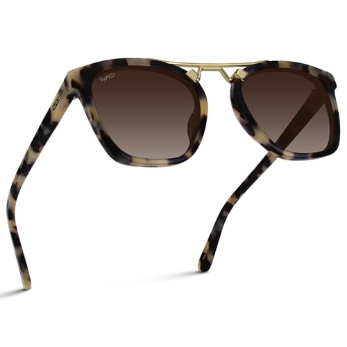 WMP Eyewear - Women's Oversized Polarized Sunglasses: Square Vintage Style with Metal Double-Bar Bridge